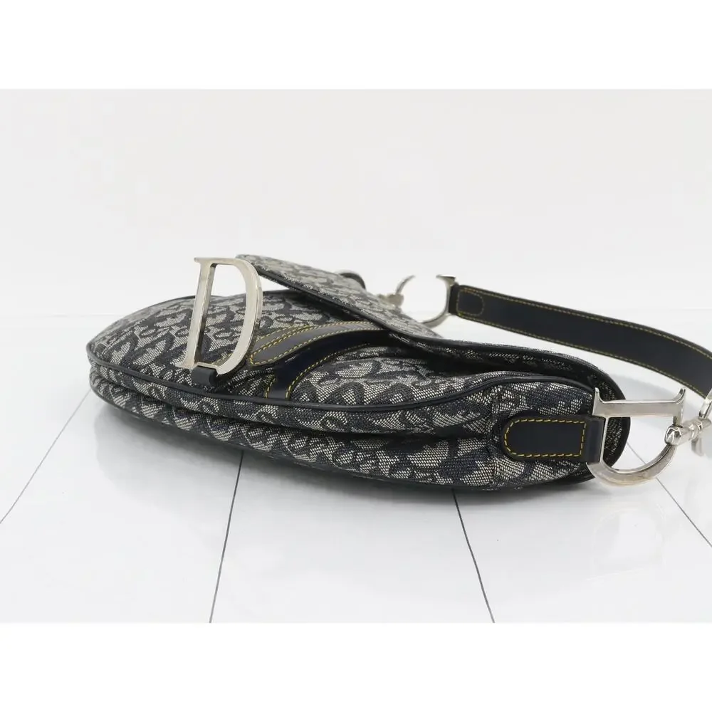 Christian Dior Saddle Bag Vintage Trotter Blue Diorissimo Shoulder Purse Oblique - Picture 9 of 15